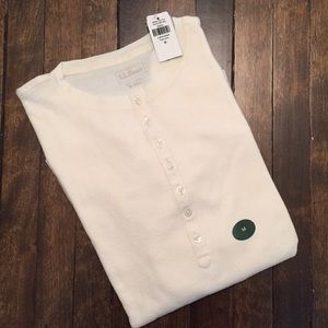 NWT LLBean Cream Long Sleeve Waffle T, Sz M